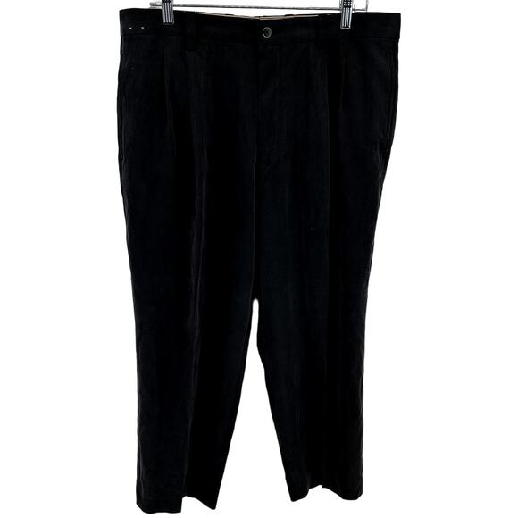 Tommy Bahama Silk Pleated Dress Pants Zip Fly Pockets Career Black 36x32 - Picture 1 of 4
